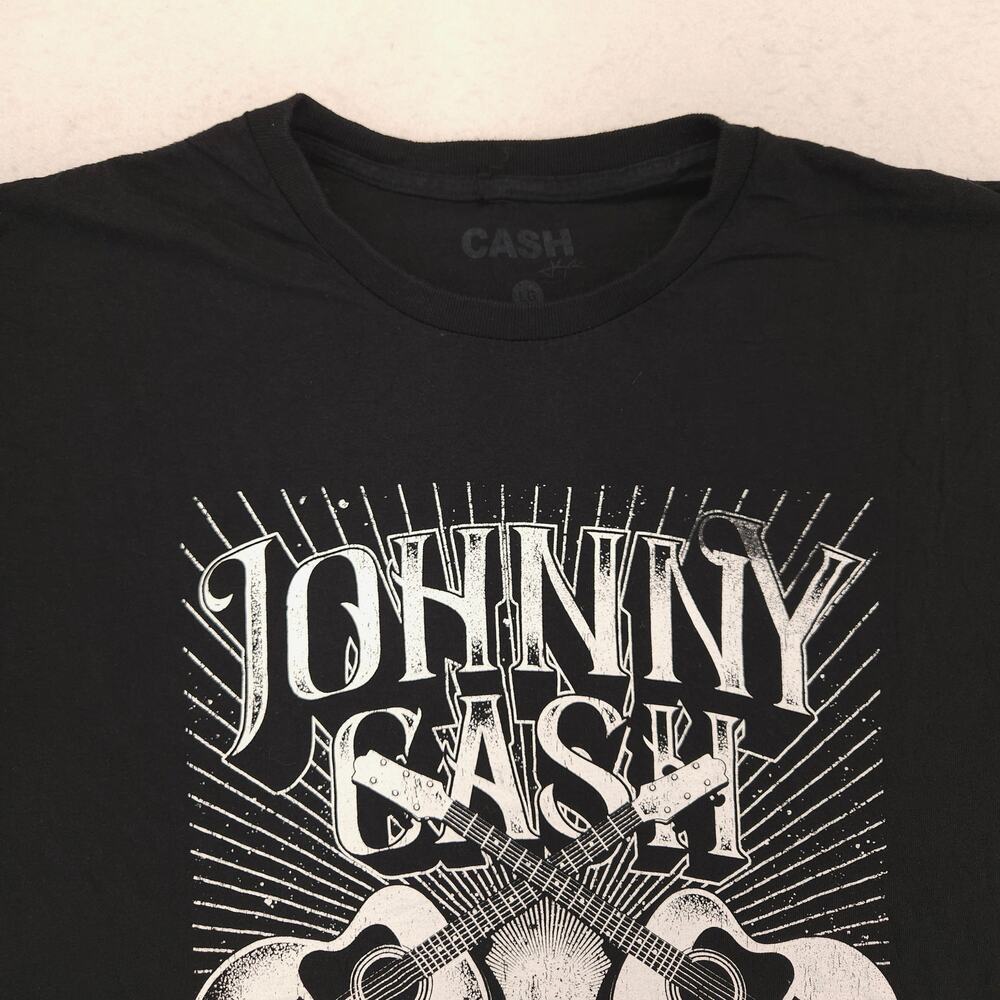 Johnny Cash Band Crew Neck Short Sleeve Shirt Mens Size Large L Black White